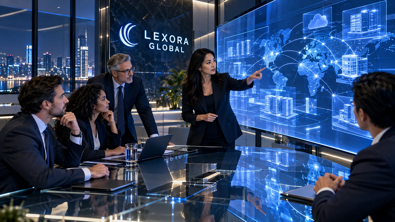 A business team reviewing system architecture